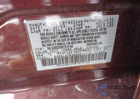 2024 Nissan Sentra Sv Xtronic Cvt from USA, damaged, VIN 3N1AB8CV0RY274146